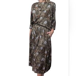 Vintage 1980s Michelle Stuart Baroque Blouse Skirt Set Brown Gold Quiet Luxury M